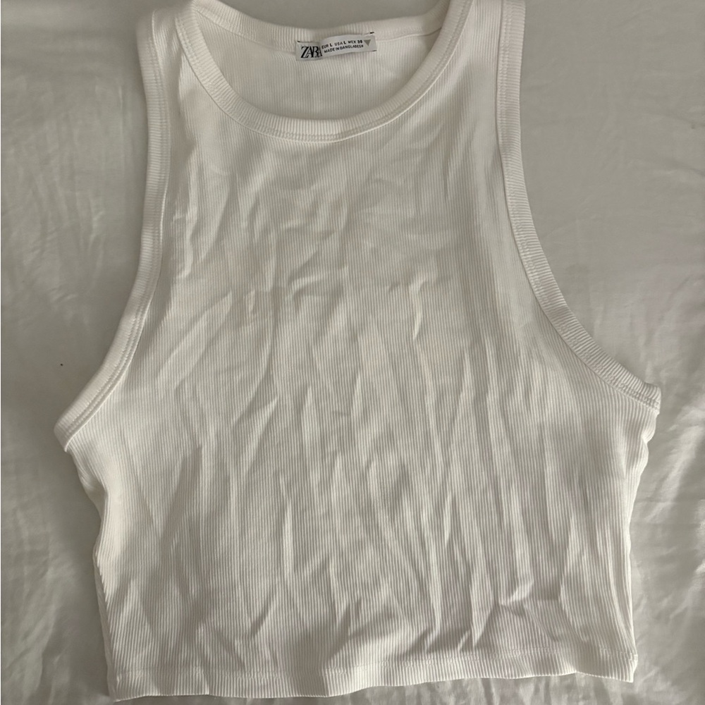 Zara White Ribbed Tank Top